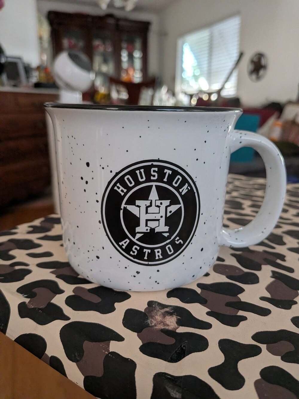 Houston Astros Ceramic Campfire Coffee Mug Black White Speckled